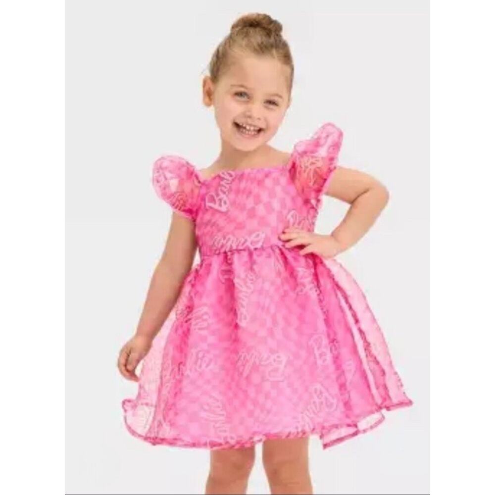 Girls Pink Barbie Dress With Puff Sleeves Halloween Costume Party Size XL(14)